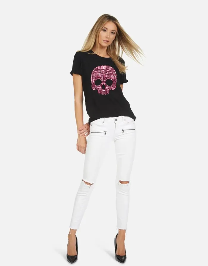 Edda X Pink Stud Skull Black Women Lauren Moshi Short Sleeve