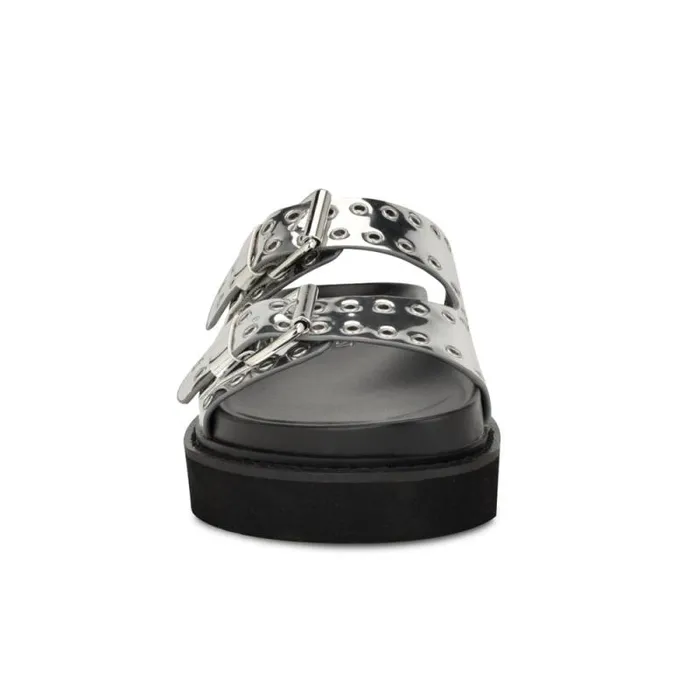 Eleny Buckle Slide Sandals Silver Women Nine West Sandals Eleny Buckle Slide Sandals Silver Women Nine West Sandals