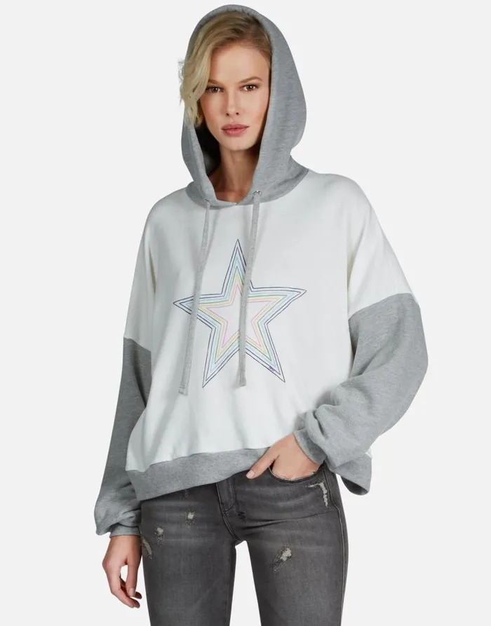 Ellie Rainbow Star Outline Milkheather Grey Women Lauren Moshi Hoodies
