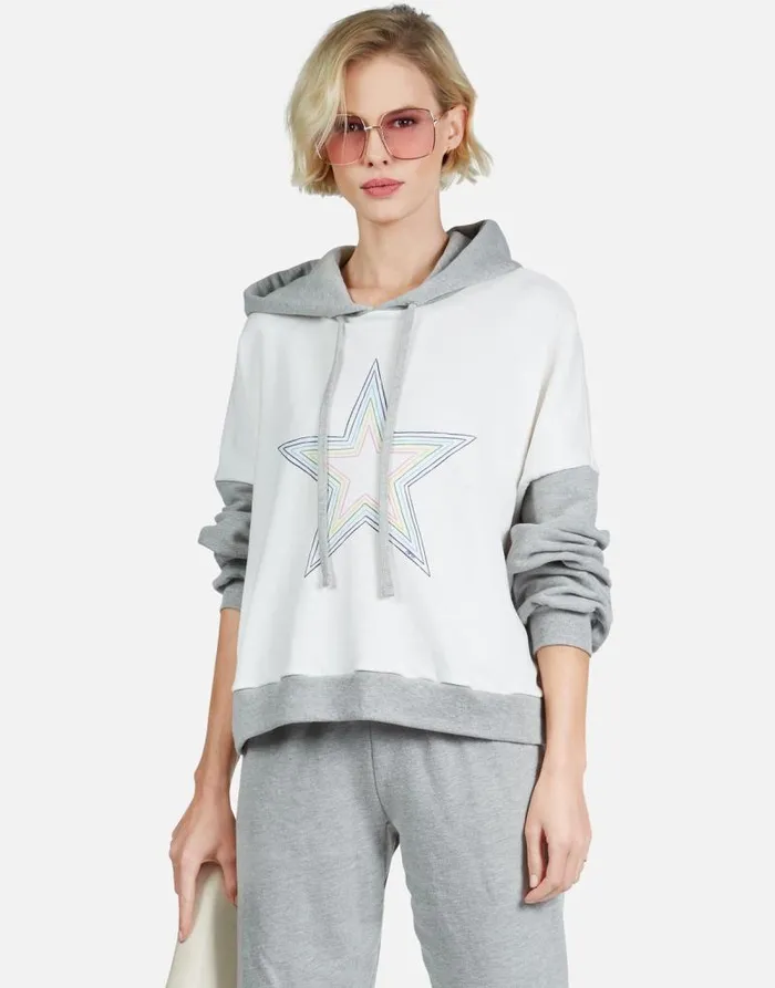 Ellie Rainbow Star Outline Milkheather Grey Women Lauren Moshi Hoodies