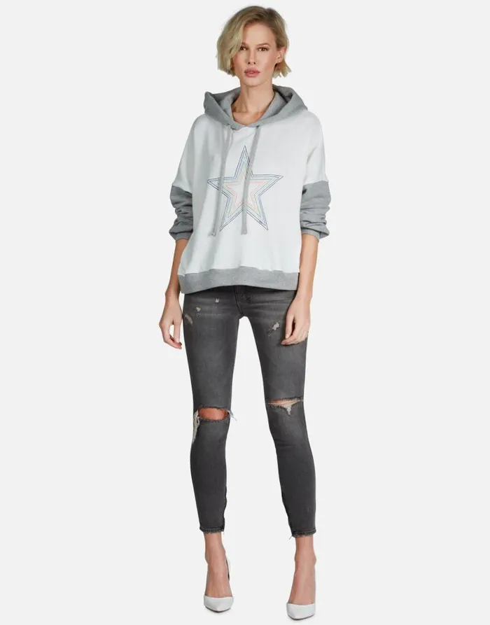 Ellie Rainbow Star Outline Milkheather Grey Women Lauren Moshi Hoodies
