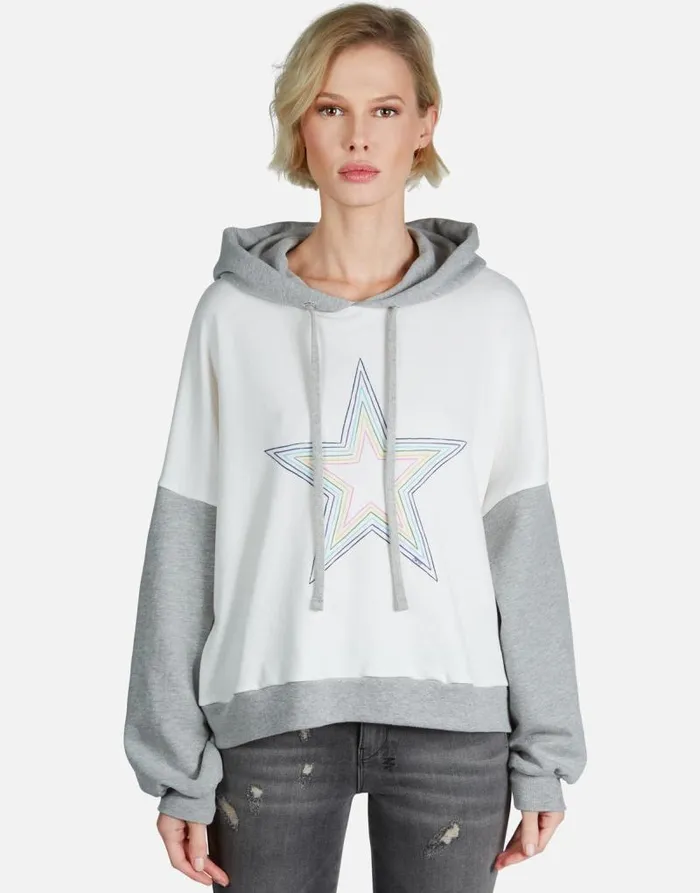 Ellie Rainbow Star Outline Milkheather Grey Women Lauren Moshi Hoodies