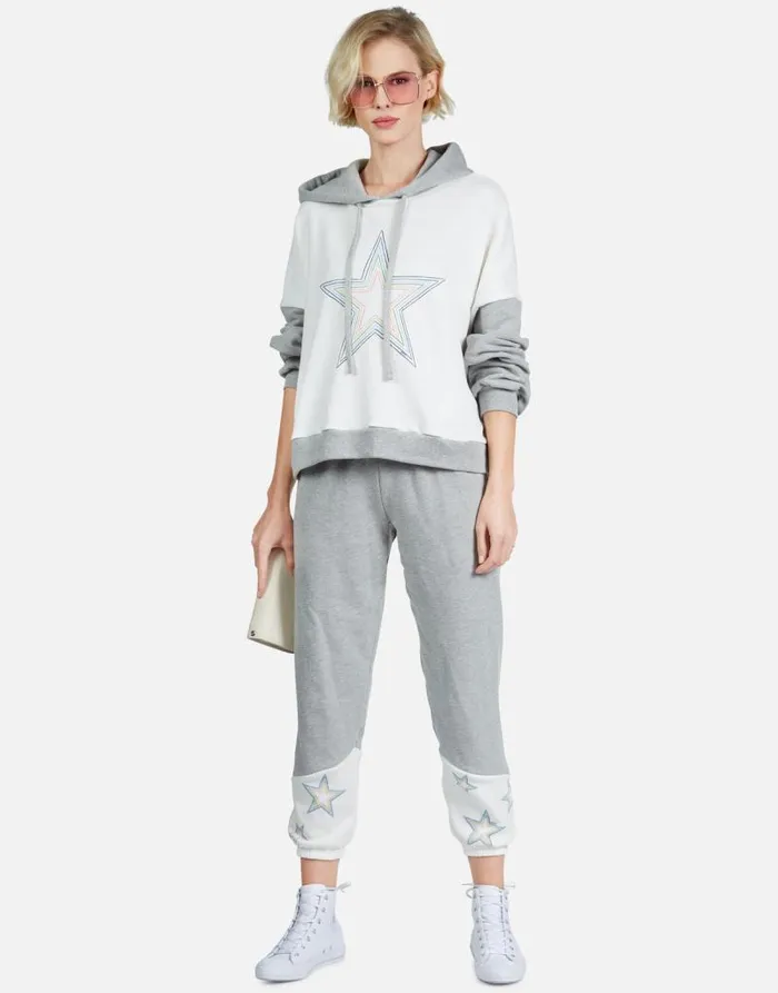 Ellie Rainbow Star Outline Milkheather Grey Women Lauren Moshi Hoodies