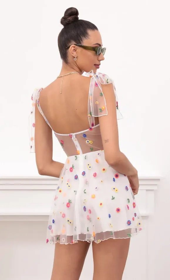 Embroidered Flower Mesh White Women LUCY IN THE SKY Mini Dresses Embroidered Flower Mesh White Women LUCY IN THE SKY Mini Dresses
