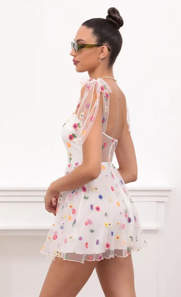Embroidered Flower Mesh White Women LUCY IN THE SKY Mini Dresses Embroidered Flower Mesh White Women LUCY IN THE SKY Mini Dresses