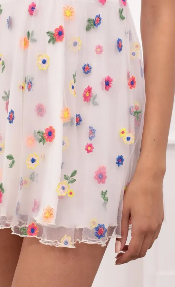 Embroidered Flower Mesh White Women LUCY IN THE SKY Mini Dresses Embroidered Flower Mesh White Women LUCY IN THE SKY Mini Dresses