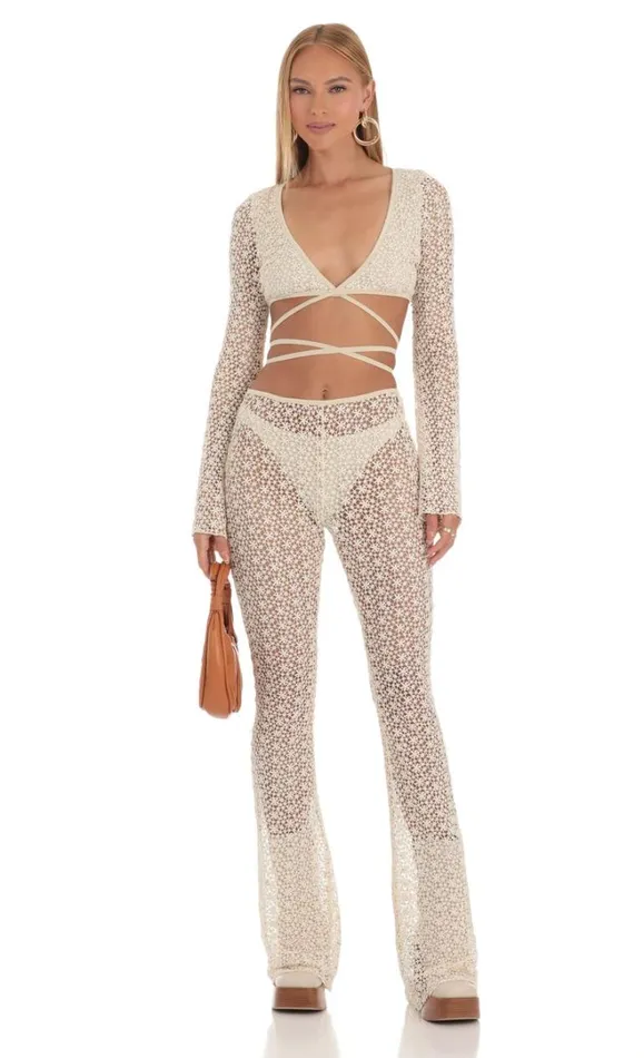 Embroidered Three Piece Pants Set Ivory Women LUCY IN THE SKY Pants