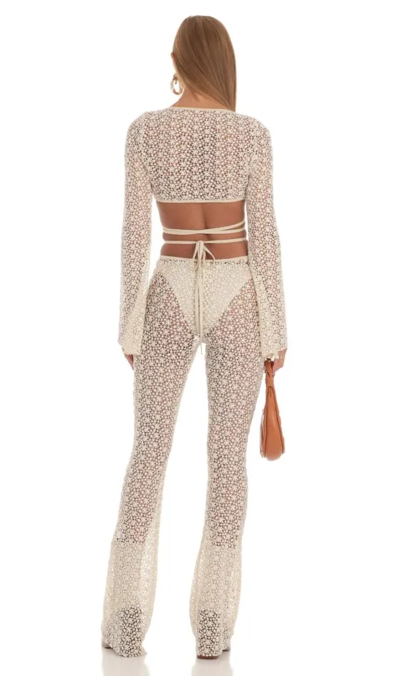 Embroidered Three Piece Pants Set Ivory Women LUCY IN THE SKY Pants Embroidered Three Piece Pants Set Ivory Women LUCY IN THE SKY Pants
