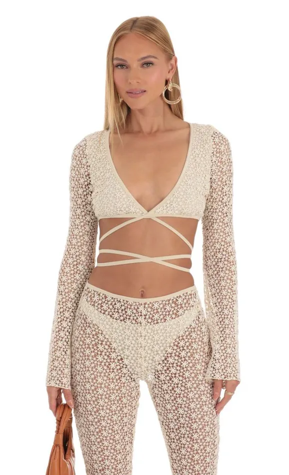 Embroidered Three Piece Pants Set Ivory Women LUCY IN THE SKY Pants Embroidered Three Piece Pants Set Ivory Women LUCY IN THE SKY Pants