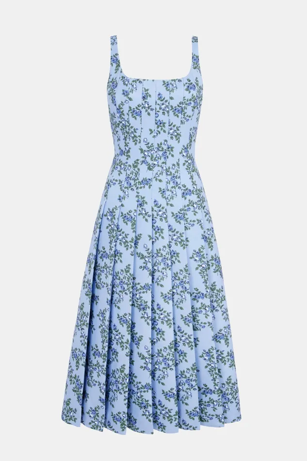 Emilia Wickstead Adele Dress In Blue Roses Baby Blue Taffeta Faille Women Dresses