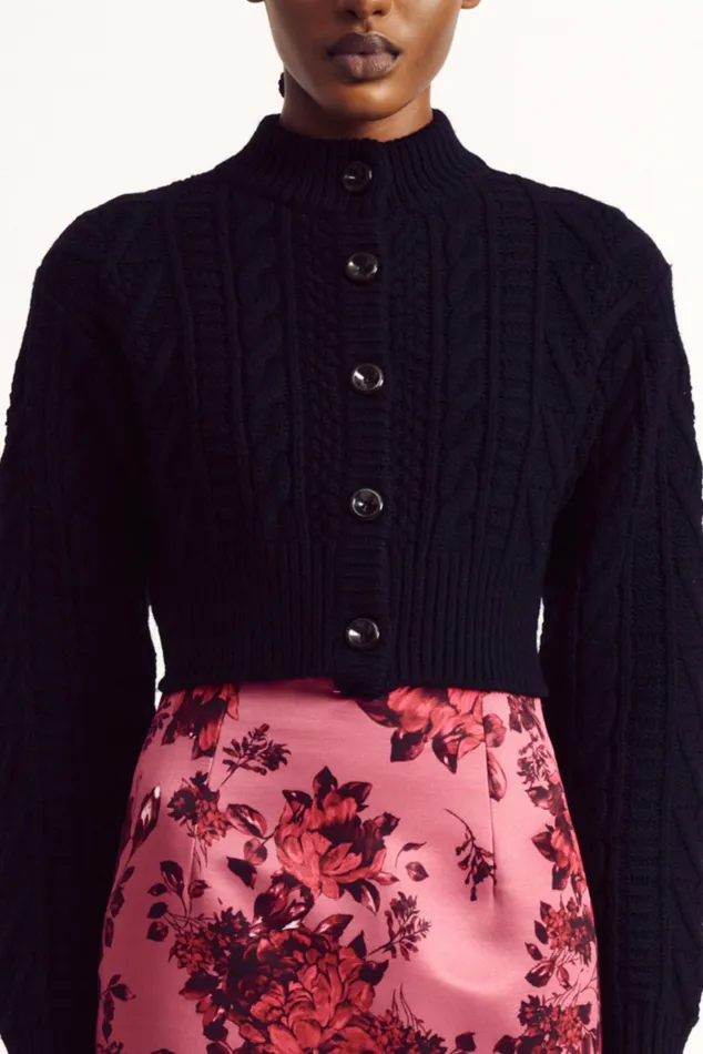 Emilia Wickstead Aleph Cropped Black Cashfeel Cable Knit Cardigan Women Knitwear Emilia Wickstead Aleph Cropped Black Cashfeel Cable Knit Cardigan Women Knitwear