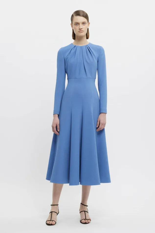 Emilia Wickstead Belgium Dress In Indigo Double Crepe Women Dresses