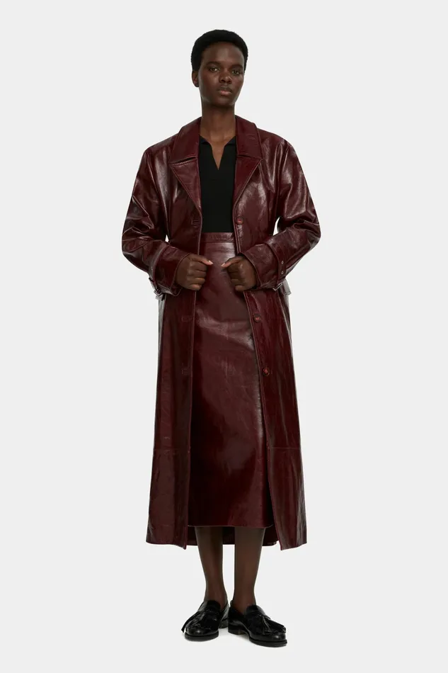 Emilia Wickstead Brady Trench Coat In Oxblood Leather Women Jackets And Coats