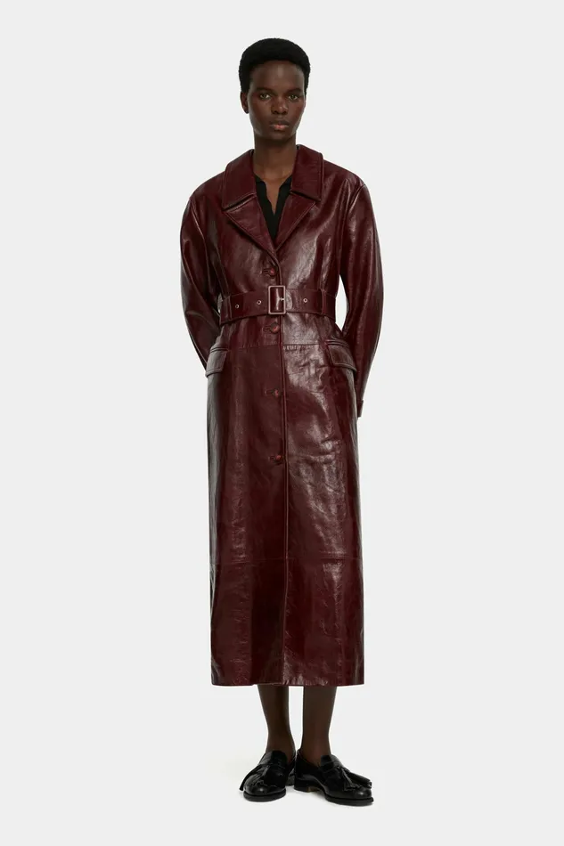 Emilia Wickstead Brady Trench Coat In Oxblood Leather Women Jackets And Coats Emilia Wickstead Brady Trench Coat In Oxblood Leather Women Jackets And Coats