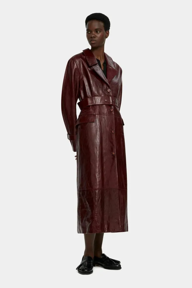 Emilia Wickstead Brady Trench Coat In Oxblood Leather Women Jackets And Coats Emilia Wickstead Brady Trench Coat In Oxblood Leather Women Jackets And Coats