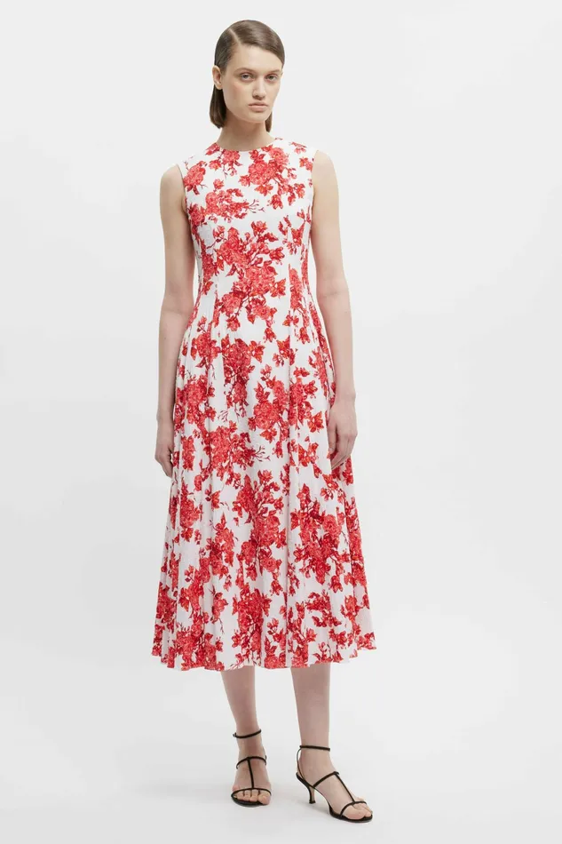 Emilia Wickstead Chelsea Dress In Hot Pink Rose Floral Print Cotton Women Dresses