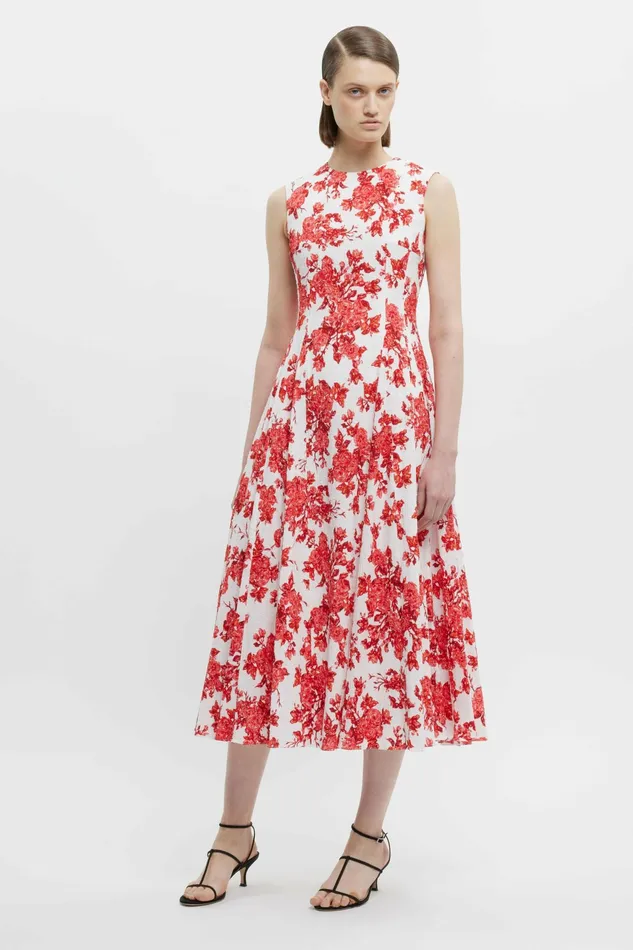 Emilia Wickstead Chelsea Dress In Hot Pink Rose Floral Print Cotton Women Dresses Emilia Wickstead Chelsea Dress In Hot Pink Rose Floral Print Cotton Women Dresses