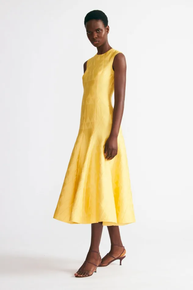 Emilia Wickstead Dellah Dress In Lemon Embossed Cloque Women Dresses
