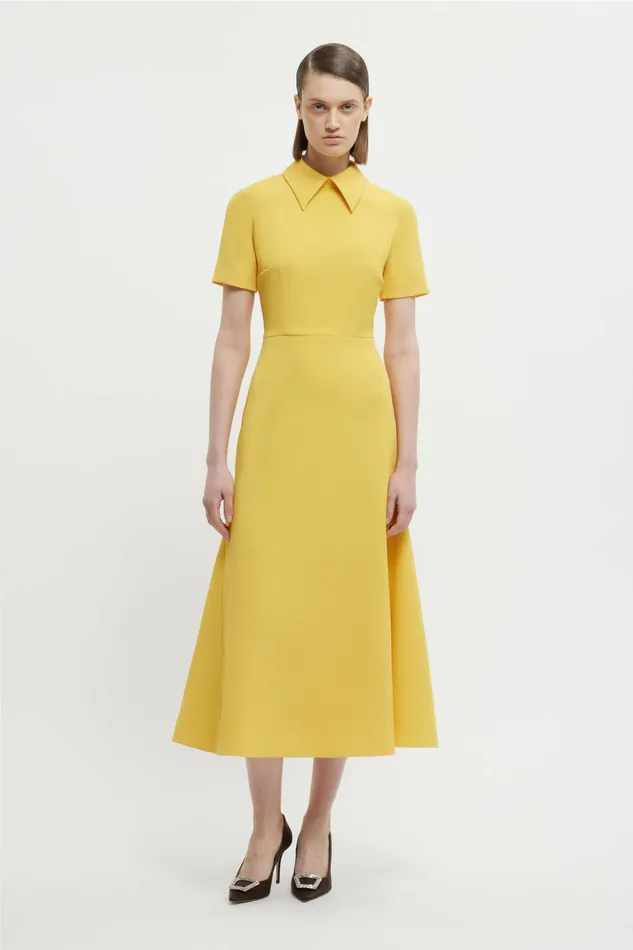 Emilia Wickstead Eman Dress In Custard Yellow Double Crepe Women Dresses