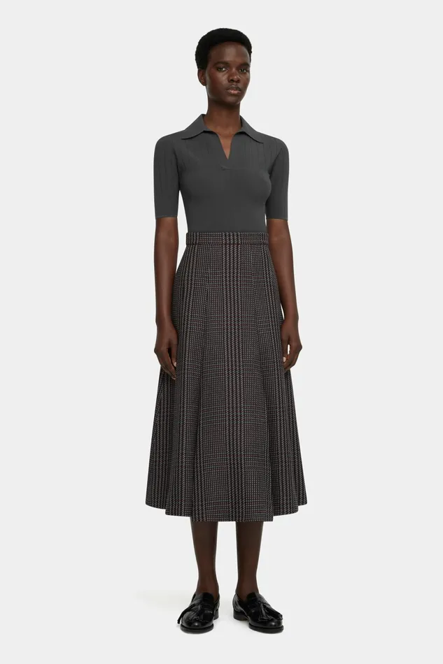 Emilia Wickstead Kenzie Skirt In Prince Of Wales Check Merino Wool Women Skirts
