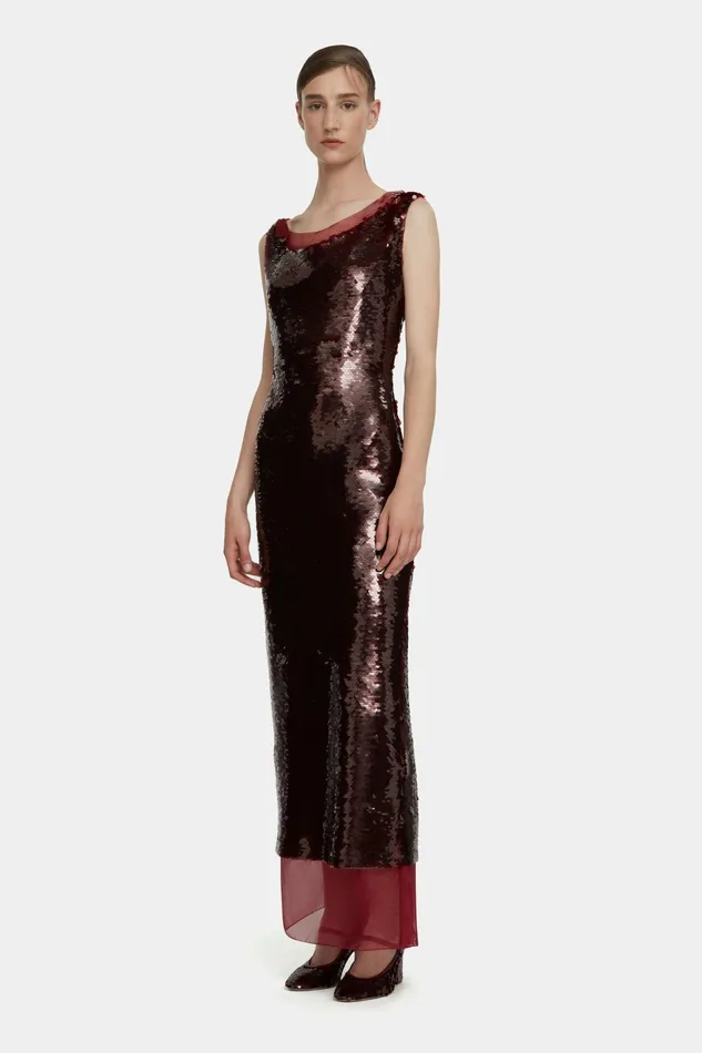 Emilia Wickstead Nehemia Dress In Burgundy Jelly Sequins Women Dresses
