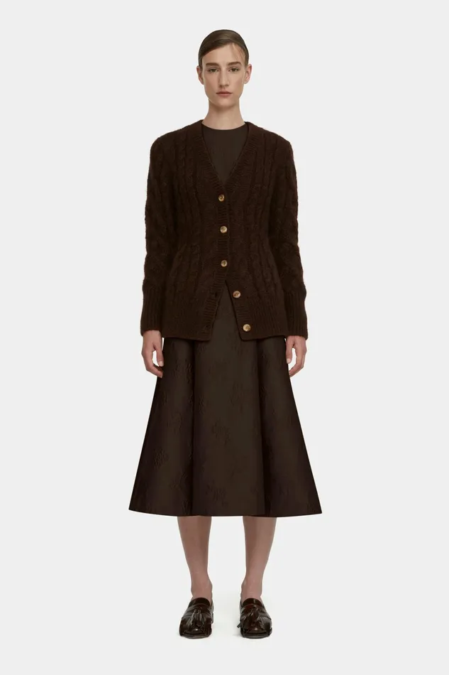 Emilia Wickstead Ross Cable Knit Cardigan In Chocolate Mohair Women Knitwear