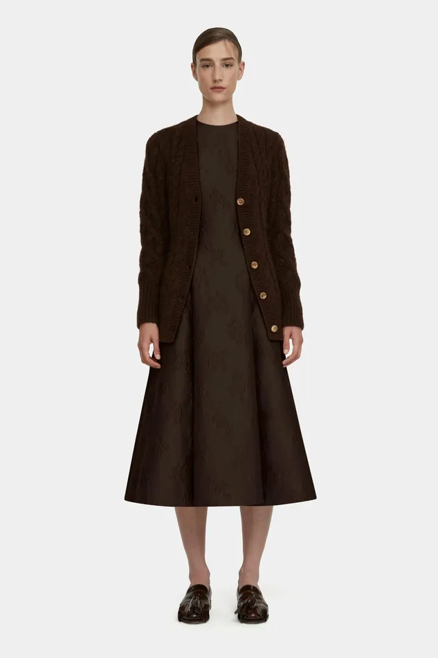 Emilia Wickstead Ross Cable Knit Cardigan In Chocolate Mohair Women Knitwear Emilia Wickstead Ross Cable Knit Cardigan In Chocolate Mohair Women Knitwear