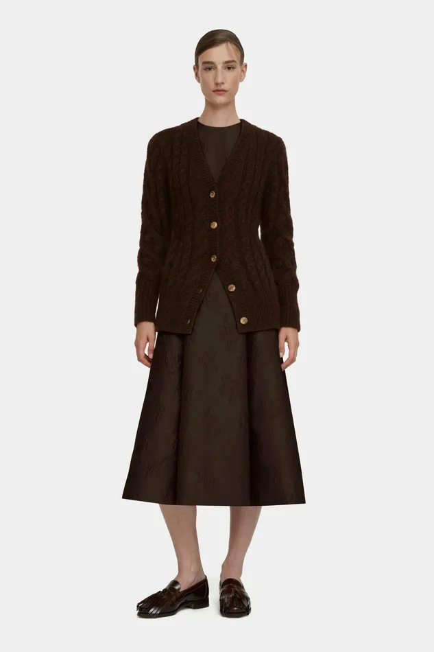 Emilia Wickstead Ross Cable Knit Cardigan In Chocolate Mohair Women Knitwear Emilia Wickstead Ross Cable Knit Cardigan In Chocolate Mohair Women Knitwear