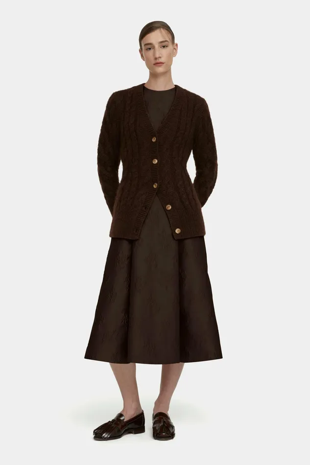 Emilia Wickstead Ross Cable Knit Cardigan In Chocolate Mohair Women Knitwear Emilia Wickstead Ross Cable Knit Cardigan In Chocolate Mohair Women Knitwear