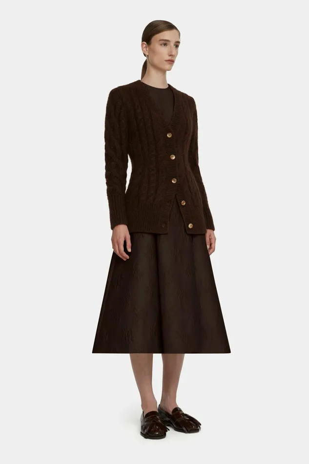 Emilia Wickstead Ross Cable Knit Cardigan In Chocolate Mohair Women Knitwear Emilia Wickstead Ross Cable Knit Cardigan In Chocolate Mohair Women Knitwear