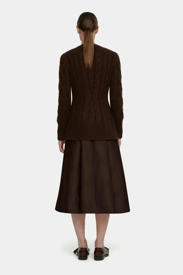 Emilia Wickstead Ross Cable Knit Cardigan In Chocolate Mohair Women Knitwear Emilia Wickstead Ross Cable Knit Cardigan In Chocolate Mohair Women Knitwear