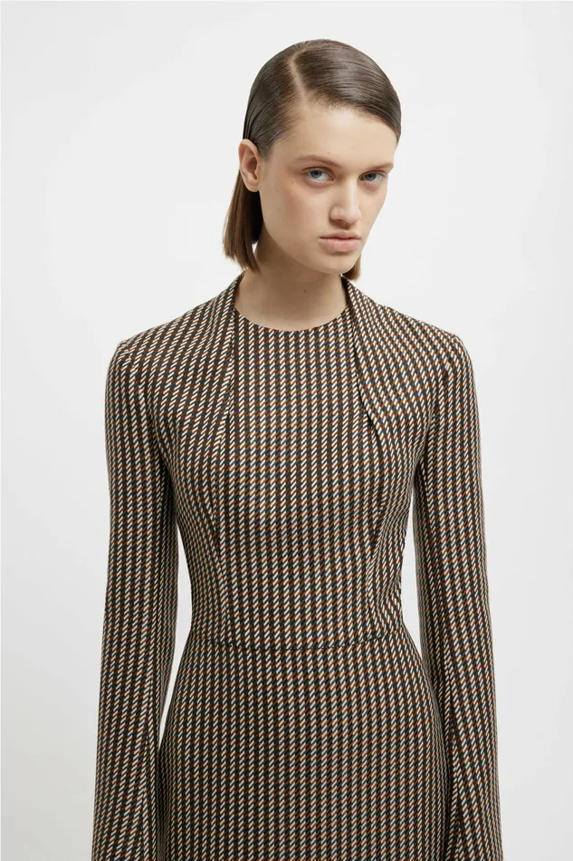Emilia Wickstead Seneca Dress In Tan and Ivory Merino Shetland Women Dresses
