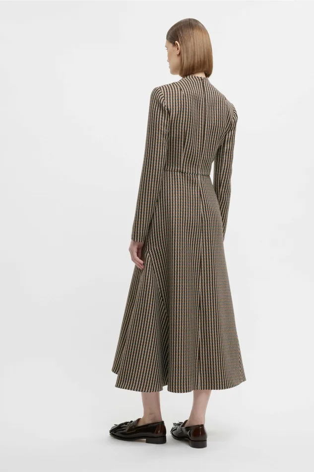 Emilia Wickstead Seneca Dress In Tan and Ivory Merino Shetland Women Dresses Emilia Wickstead Seneca Dress In Tan and Ivory Merino Shetland Women Dresses
