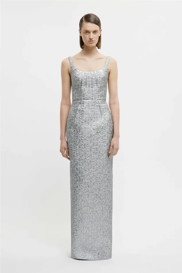 Emilia Wickstead Sharon Dress In Silver Metallic Seersucker Women Gowns