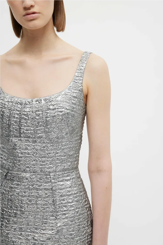 Emilia Wickstead Sharon Dress In Silver Metallic Seersucker Women Gowns
