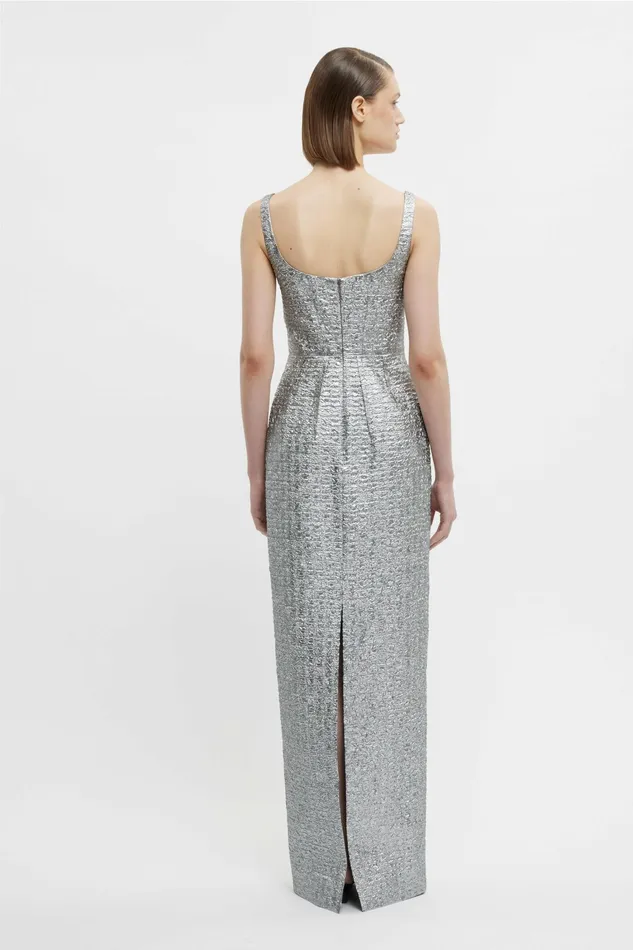 Emilia Wickstead Sharon Dress In Silver Metallic Seersucker Women Gowns