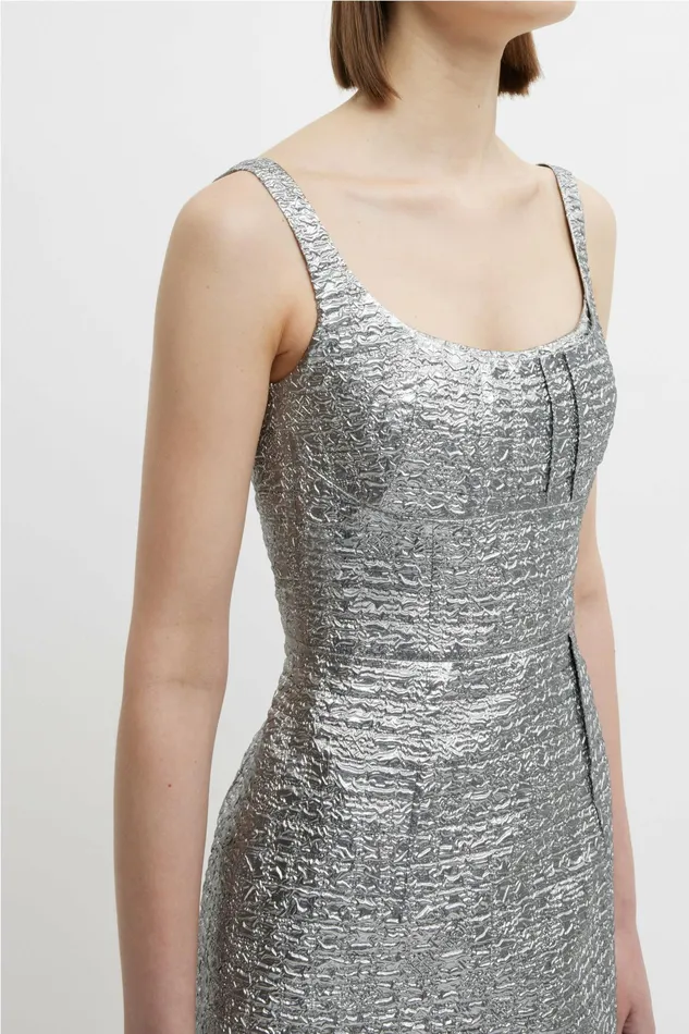 Emilia Wickstead Sharon Dress In Silver Metallic Seersucker Women Gowns