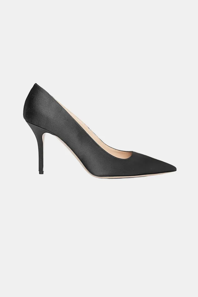 Emilia Wickstead Sophia Heel In Black Satin Women Shoes