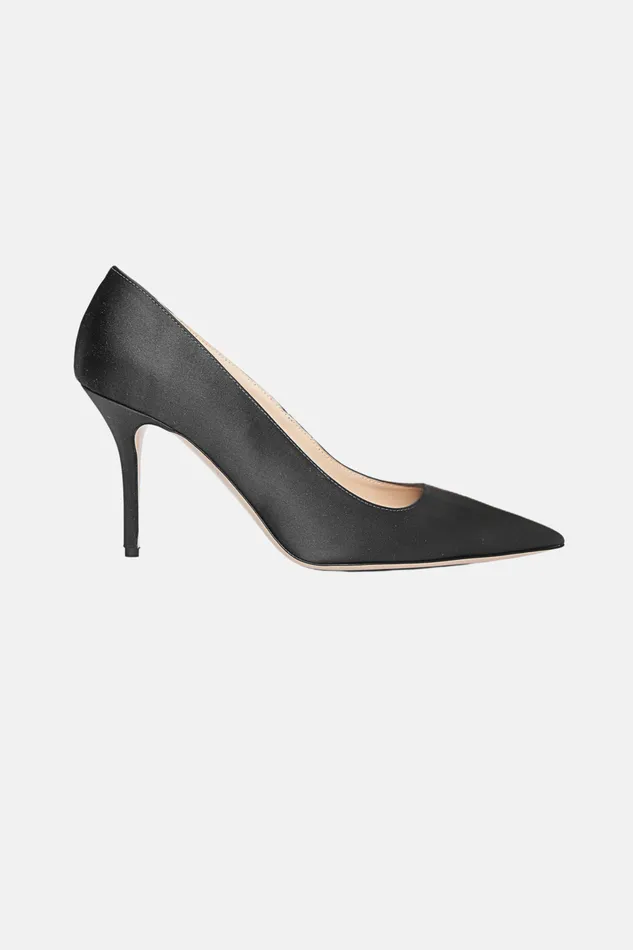 Emilia Wickstead Sophia Heel In Black Satin Women Shoes