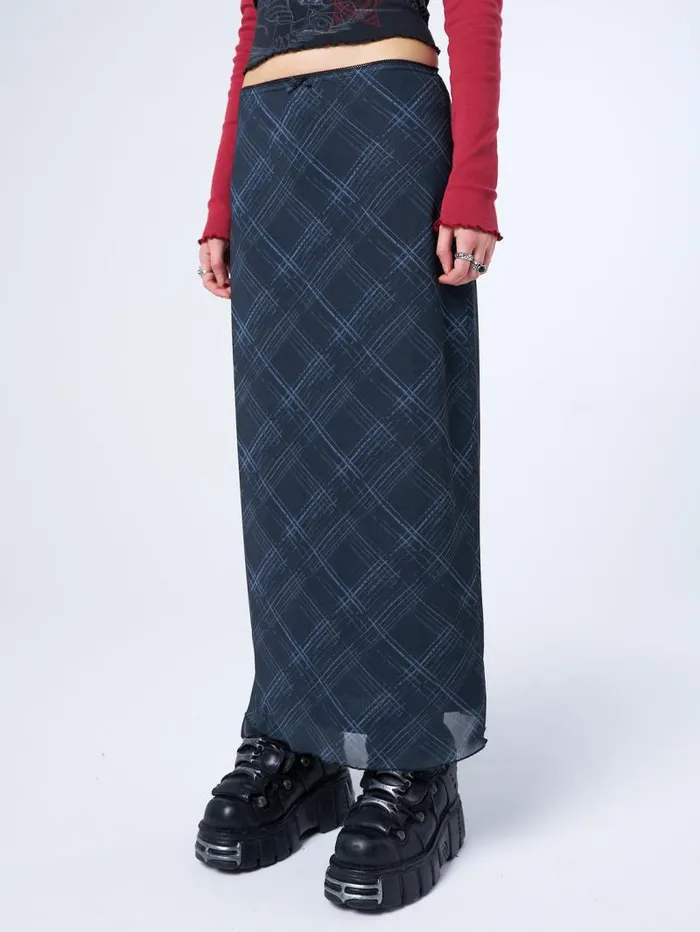 Erika Black Checked Mesh Maxi Skirt Women Minga London Bottoms