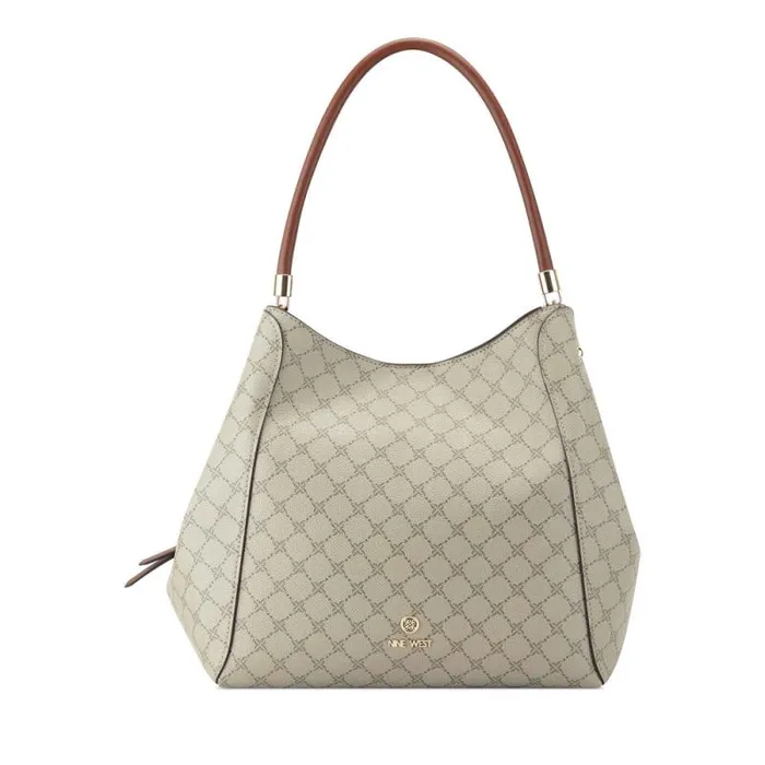 Etta Jet Set Carryall Beige Logomahogany Women Nine West Satchels and Shoulder Bags