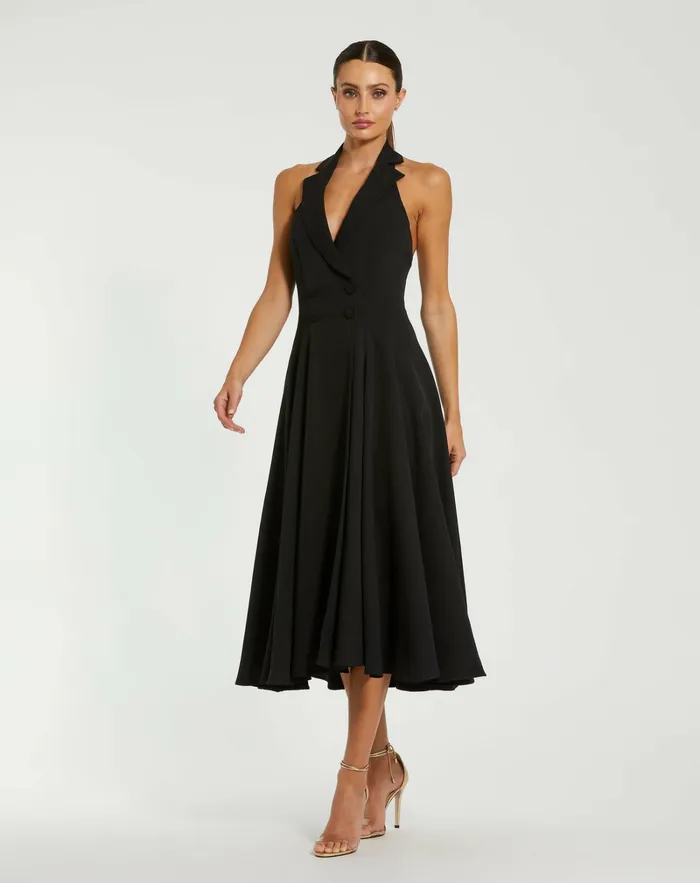 Every Day Dresses Crepe Sleeveless Blazer Halter Midi Dress Black Mac Duggal Women