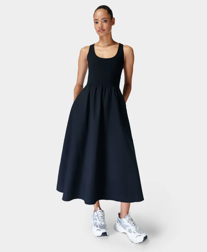 Explorer Ribbed Racer Dress Black Dresses and Jumpsuits Sweaty Betty Women