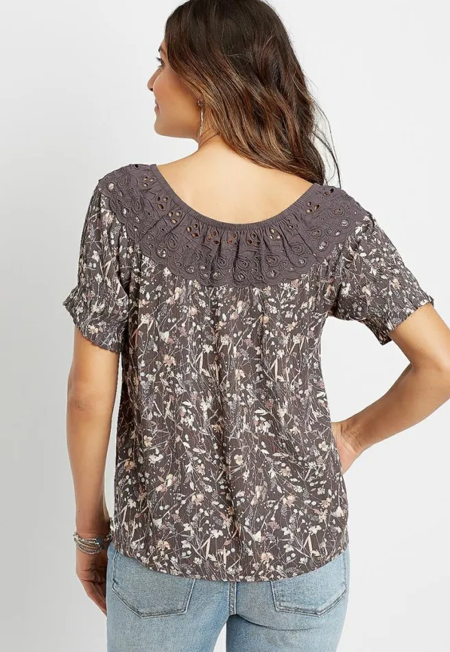 Eyelet Floral Short Sleeve Top Women Maurices Tops