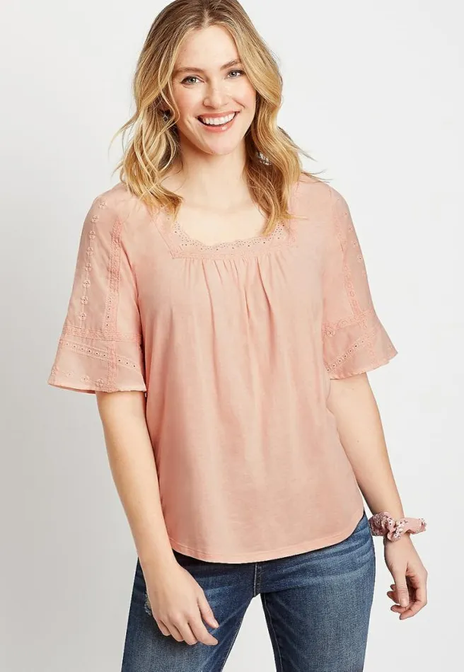 Eyelet Lace Square Neck Top Women Maurices Tops