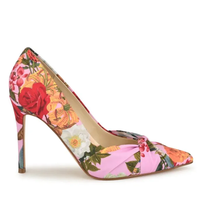 Faiza Knotted Pointy Toe Pumps Pink Floral Women Nine West Heels