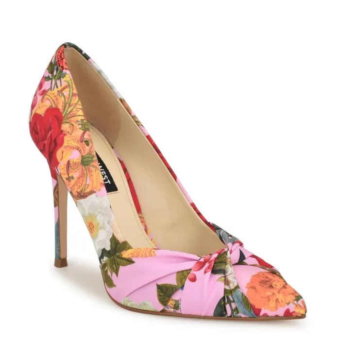 Faiza Knotted Pointy Toe Pumps Pink Floral Women Nine West Heels Faiza Knotted Pointy Toe Pumps Pink Floral Women Nine West Heels