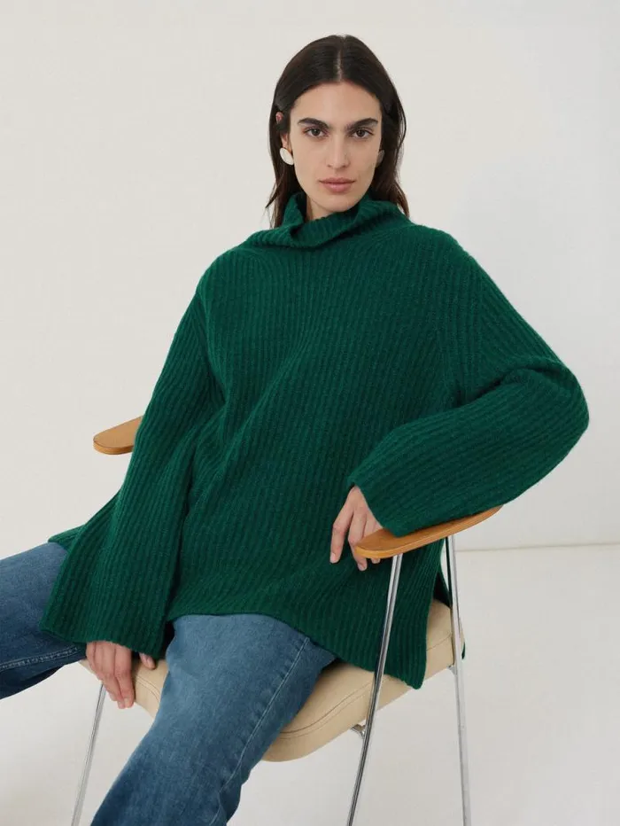 Faroe Fishermans Rib Jumper Green Women Jigsaw Knitwear and Cashmere