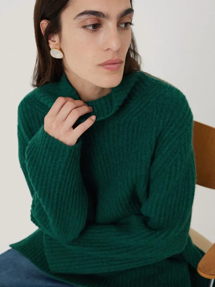 Faroe Fishermans Rib Jumper Green Women Jigsaw Knitwear and Cashmere