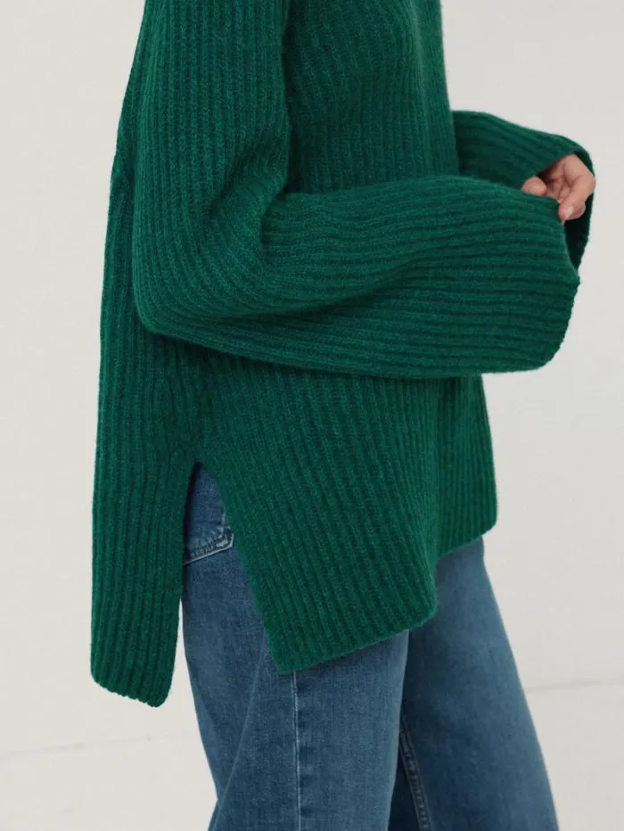 Faroe Fishermans Rib Jumper Green Women Jigsaw Knitwear and Cashmere